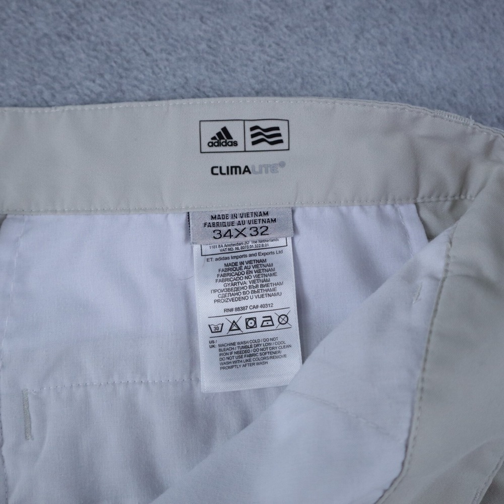 Adidas Golf Pants Mens 34x32 Climalite Performance Chino Slacks Flat Front Beige - Picture 4 of 8